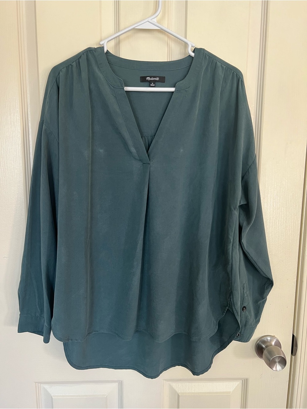 Madewell Modal Oversized Popover Blouse M Teal Green High Low